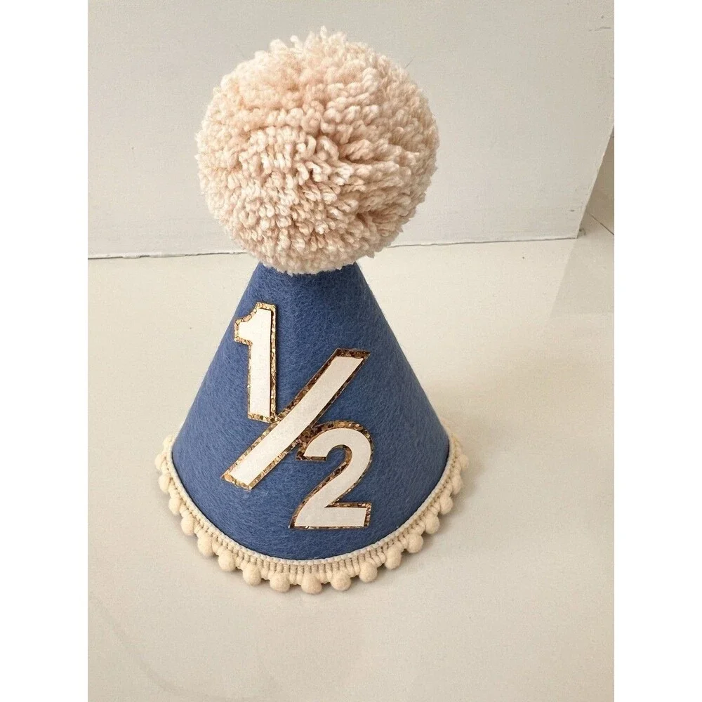 1/2 Birthday Hat Half Birthday Girl Boy Outfit Baby Hat 6 Months Party Boho Pom